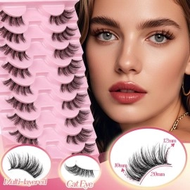 Ahrikiss Half Lashes Natural Lashes 10 Pairs Fluffy Volume False Eyelashes with Clear Band Soft 3D Wispy Lashes TB03