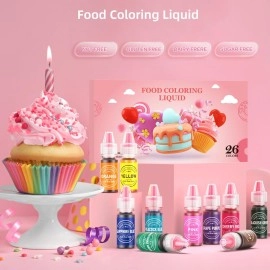 Food Coloring for Baking - 26 Vibrant Cake Coloring Liquid Set for Dessert Decorating, Food Grade Food Dye for Icing,Fondant,Cookies,Easter Egg,Making DIY Supplies Kit- 0.25 Fl. oz (6 ml)/Bottles