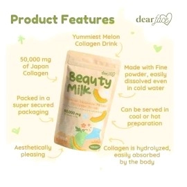 Dear Face Beauty Milk Japanese Collagen MELON Drink - 50,000mg Hydrolyzed Collagen, 6.3 Ounce (Pack of 1)