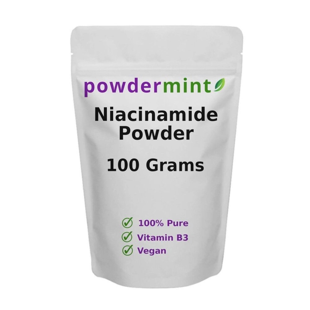 powdermint Niacinamide Powder (Vitamin B3) Pure Niacin Powder 500 mg Flush-Free Supplement (100 Grams)