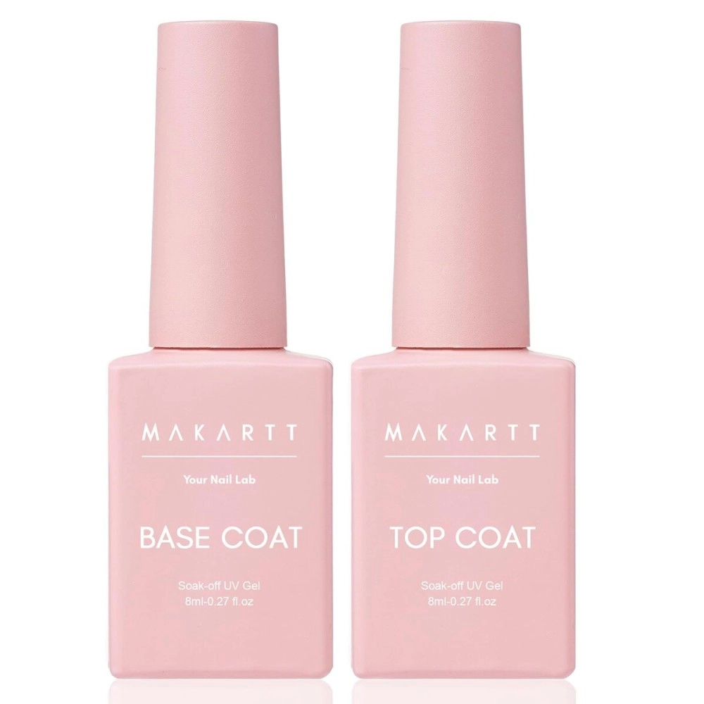 Makartt Gel Top Coat and Base Coat Kit: Clear Gloss Shiny No Wipe Stain Resistant General Top Coat Nail Polish UV and Primer for Acrylic Nails Dip Powder Gel Nail Polish Beauty Gift