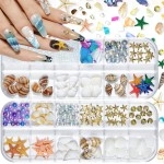 Qdsuh Summer Nail Art Rhinestones, 2 Boxes Tropical Ocean Nail Charms Shell Starfish Conch Sea Series 3D Beach Nail Design Accessories Manicure DIY Seashell Nail Decoration for Women Girls
