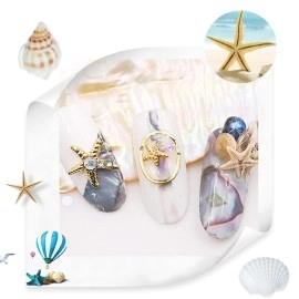 Qdsuh Summer Nail Art Rhinestones, 2 Boxes Tropical Ocean Nail Charms Shell Starfish Conch Sea Series 3D Beach Nail Design Accessories Manicure DIY Seashell Nail Decoration for Women Girls