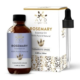 AVD Organics Rosemary Essential Oil 100ml - 100% Pure and Natural - Therapeutic Grade Aromatherapy Essential Oil for Relaxation, Skin & Hair Care- 3.38 fl. Oz