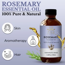 AVD Organics Rosemary Essential Oil 100ml - 100% Pure and Natural - Therapeutic Grade Aromatherapy Essential Oil for Relaxation, Skin & Hair Care- 3.38 fl. Oz