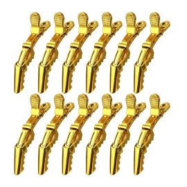 MEN\'S GROOMING BARBER PRO Hair Clips 12 pack - Premium Hair Clip, Clips for Hair, Large Hair Clips For Styling Sectioning, Croc Clips, Hair Styling Clips For Thick Hair - Gold