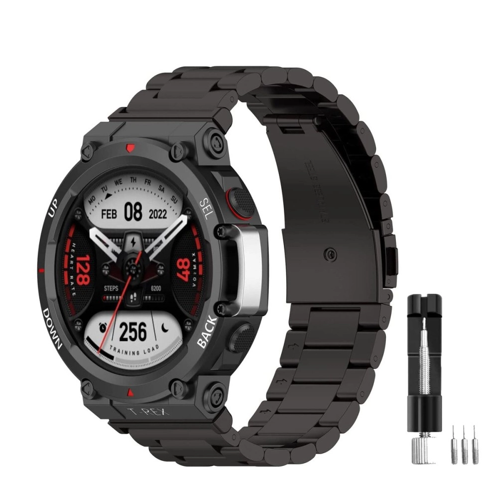 E ECSEM Bands Compatible for Amazfit T-Rex 2 Band Men Metal Adjustable Stainless Steel Cool Wristband Bracelet Accessories Replacement Strap for Amazfit T-Rex 2 Smartwatch (Black)