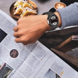 E ECSEM Bands Compatible for Amazfit T-Rex 2 Band Men Metal Adjustable Stainless Steel Cool Wristband Bracelet Accessories Replacement Strap for Amazfit T-Rex 2 Smartwatch (Black)