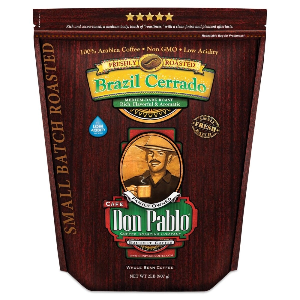 Cafe Don Pablo 2LB Gourmet Coffee - Brazil Cerrado - Medium Dark Roast - Whole Bean Coffee - 100% Arabica Beans - Low Acidity and Non-GMO - 2lb bag
