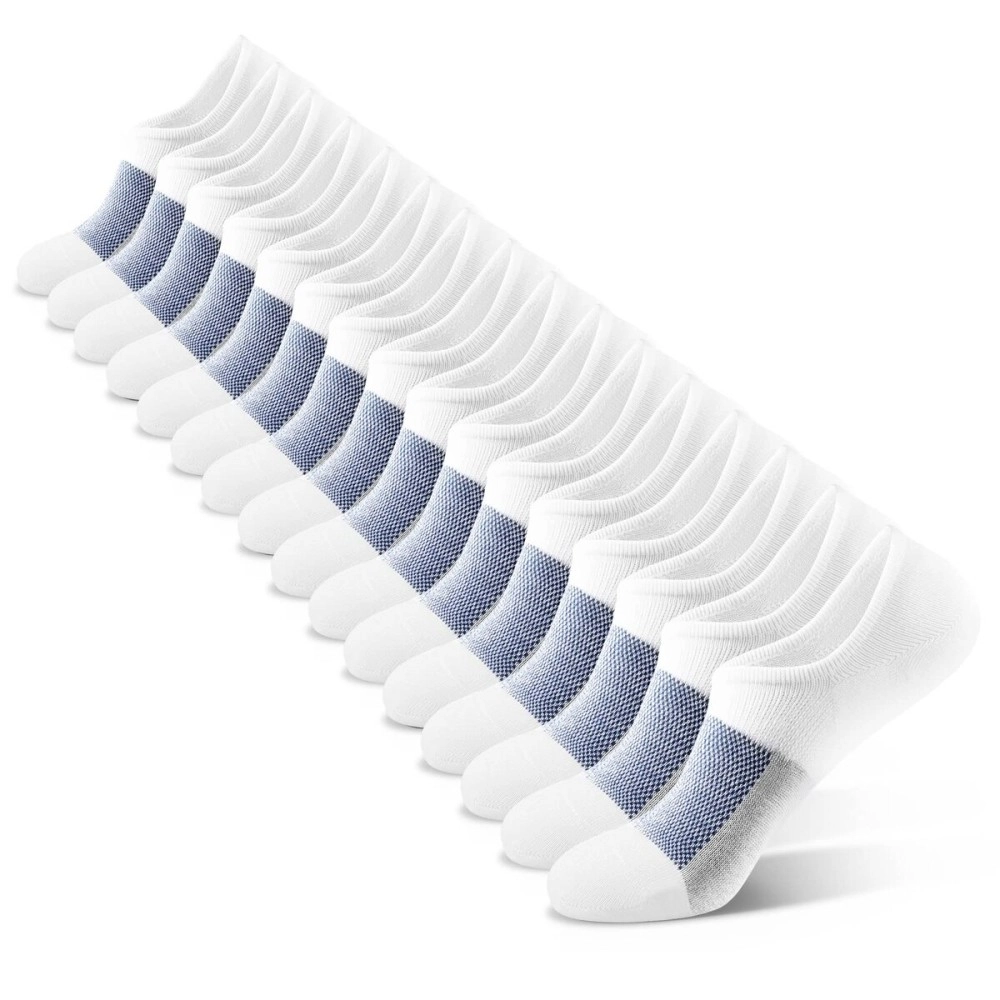 IDEGG No Show Socks Men Low Cut Ankle Short Socks for Men Casual Athletic Socks with Non-Slip Grip, Color H-8 Pairs-8 Mesh White, 7-10