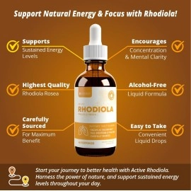 Rejuvica Health Active Rhodiola - Rhodiola Root Extract with Natural Rosavins - Liquid Delivery for Better Absorption - Supports Energy & Stress