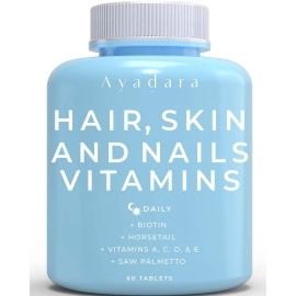 Ayadara Hair Skin and Nails Vitamins 60 Capsules, Hair Growth Vitamins with Biotin, Skin, Nail, Hair Supplement, Hair Vitamins for Faster Hair Growth, Hair Growth Pills, Hair Growth for Women & Men