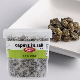 FRATELLI D\'AMICO Capers in Salt, Size 10, Italian Salted Capers, Caperi, NON-GMO, Product of Italy, Net wt. 35.3oz (1000g)