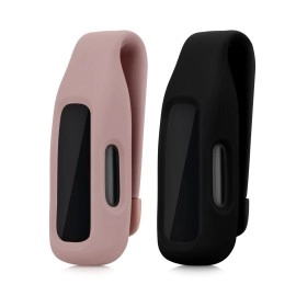 kwmobile 2x Clip Holders Compatible with Fitbit Inspire 3 / Inspire 2 / Ace 3 - Clip-On Holder Replacement Set - Black/Dark Rose