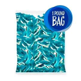 SUNNY ISLAND Baby Blue Sharks Gummy Candy, Blue Raspberry and Marshmallow Flavors, 1-Pound Bag