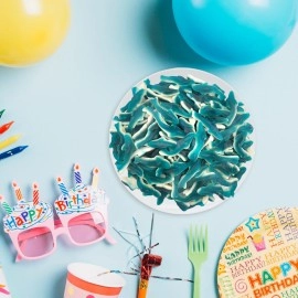 SUNNY ISLAND Baby Blue Sharks Gummy Candy, Blue Raspberry and Marshmallow Flavors, 1-Pound Bag