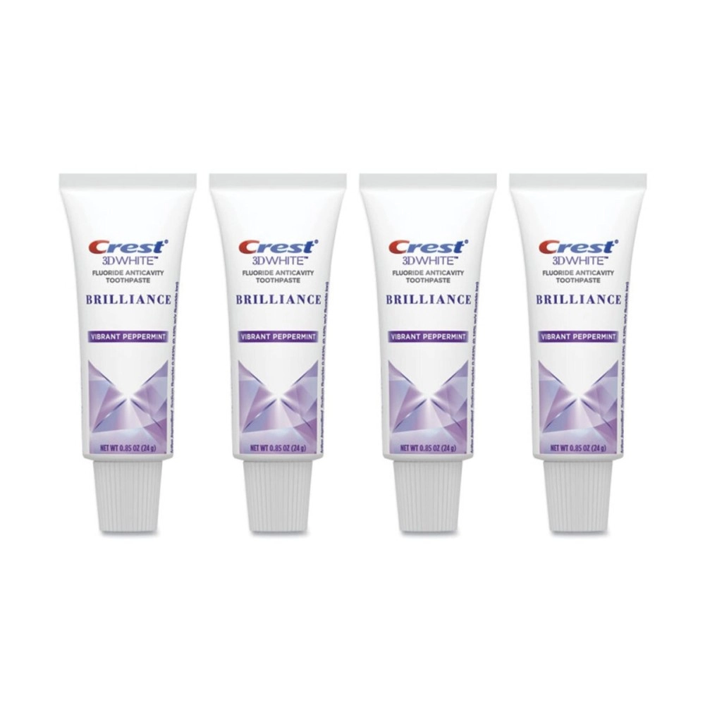 Crest 3D White Brilliance Toothpaste, Vibrant Peppermint, Travel Size 0.85 oz (24g) - Pack of 4