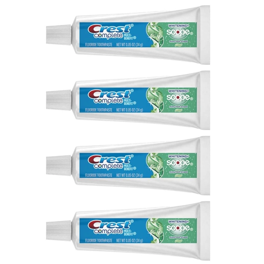 Crest Complete Whitening Scope Minty Toothpaste, Travel Size 0.85 Oz, (24g) - Pack of 4