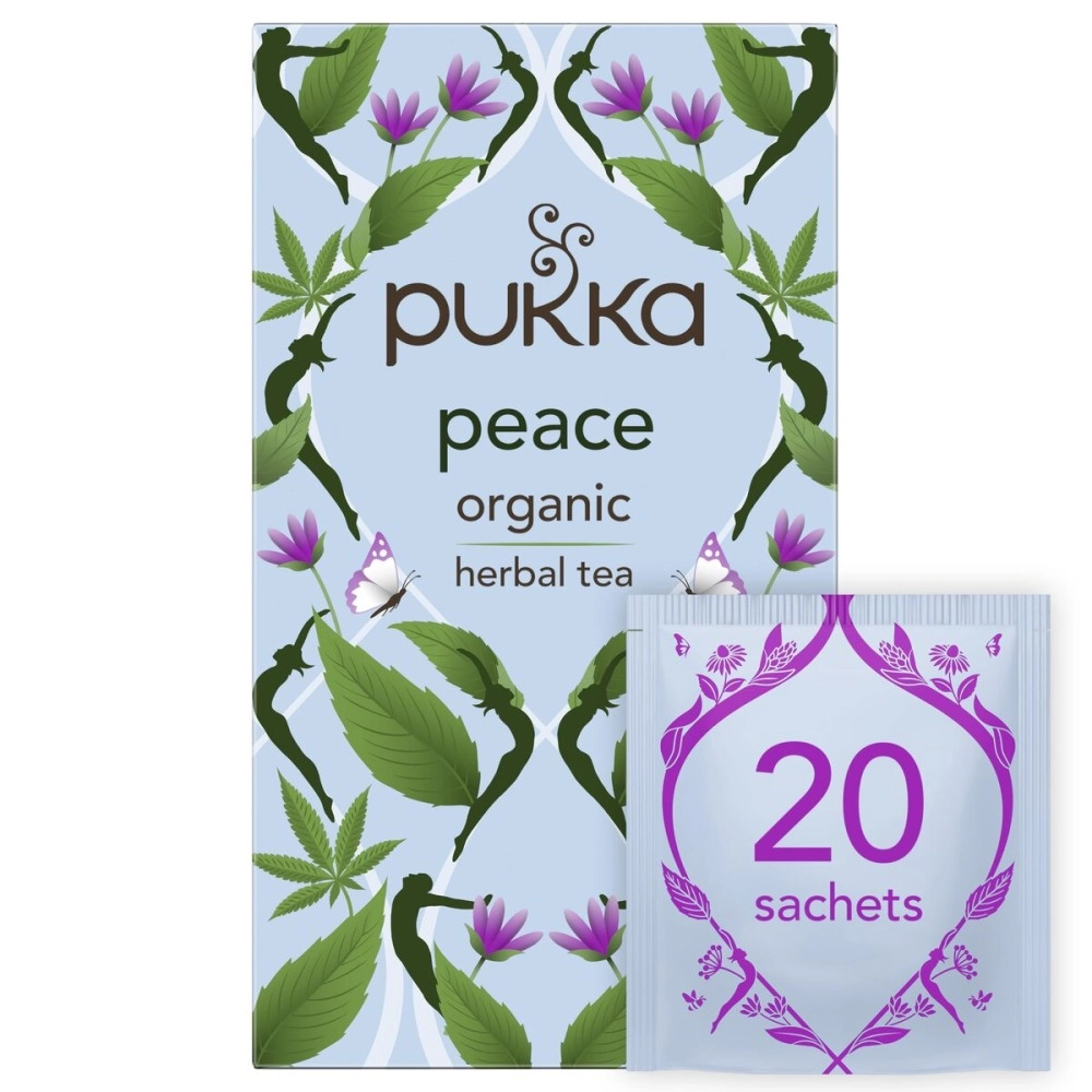 Pukka Organic Peace Herbal Tea with Spearmint, Ashwagandha, and Hemp Seed Oil, Caffeine Free, 20 Total Tea Bags