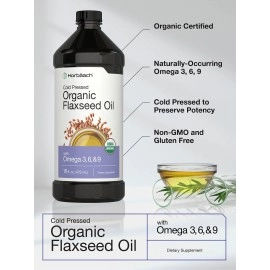 Horbach Organic Flaxseed Oil | 3 Pack | 16 fl oz Each | Cold Pressed | with Omega 3, 6, 9 | Vegetarian, Non-GMO, Gluten Free Liquid