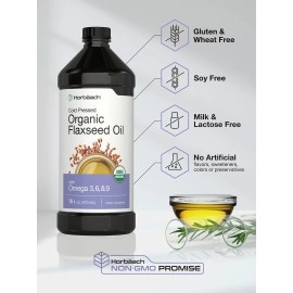 Horbach Organic Flaxseed Oil | 3 Pack | 16 fl oz Each | Cold Pressed | with Omega 3, 6, 9 | Vegetarian, Non-GMO, Gluten Free Liquid