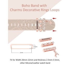 TOYOUTHS (Include Band) Decorative Ring Loops Compatible with Apple Watch Band Charms 41mm 40mm 38mm Women, Boho Engraved Fancy Accessories Silicone Dressy Strap for iWatch Series 9 SE 8 7 6 5 4 3 2 1