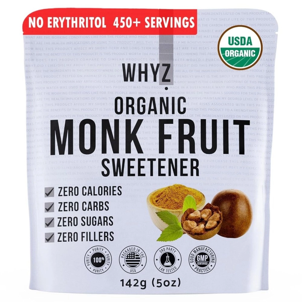 Organic Monk Fruit Extract, 5 oz, Pure Monk Fruit Sweetener Organic No Erythrytol and Zero Calorie, Sugar Substitute, Powdered Monkfruit Sweetener Keto and Paleo Diet Friendly, 458 Servings