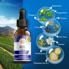 GuruNanda Concentrated Mouthwash, Helps with Bad Breath, Promotes Teeth Whitening, Made with 100% Natural Essential Oils, 1 Bottle Equals 300 Rinse, Fluoride-Free - Mint Flavored (2 oz)