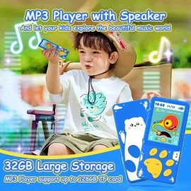wiwoo MP3 Player for Kids, Portable Music Player with Cartoon Headphone Micro SD Card Expandable 1.8 Screen, Children Media Player with Bear Paw Button Design, Games, Voice Recorder (Blue)