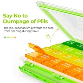 AUVON Moistureproof Monthly Pill Organizer, Travel-Friendly Weekly Pill Box with Removable 4 Weeks Pill Case Rows, Large 28 Days Pill Container for Fish Oils, Vitamins, Supplements and Medications