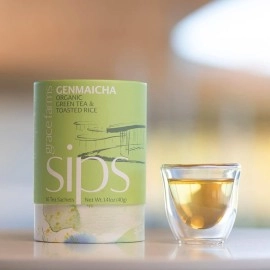 Grace Farms Organic GENMAICHA Green Tea (16 pyramid sachets) | Japanese Sencha and Toasted Rice | Smooth and Nutty | Organic and Kosher Certified | Gives Back 100% of Profits