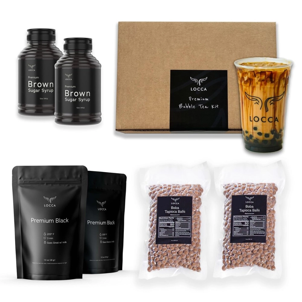 LOCCA Brown Sugar Boba Tea Kit | Bubble Tea Kit for up to 40 Drinks | Black Sugar Syrup Included
