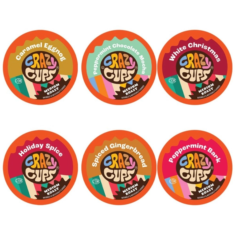 Crazy Cups Christmas Variety Pack of Single Serve Flavored Coffee Pods For Keurig, 30 Count Holiday Gift