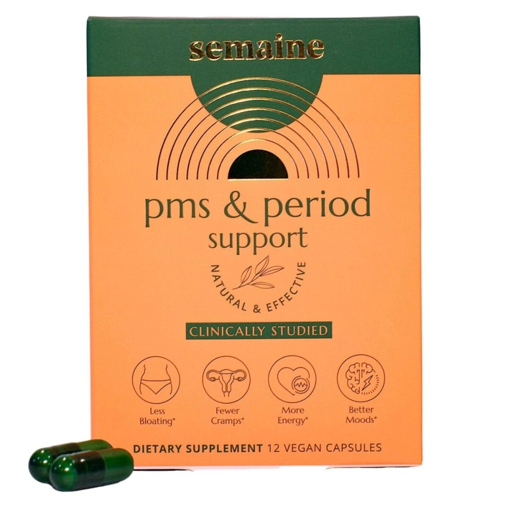 Semaine PMS & Period Relief - Menstrual Cramp Relief: No More Period Cramps, Mood Swings, or Bloating. PMS Supplement for Happy Hormones and Period Relief. (12 Count)