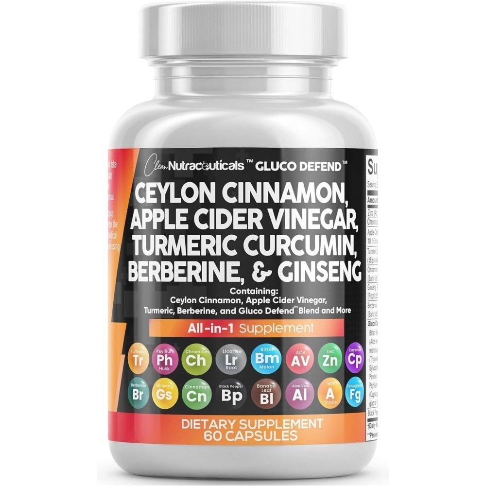 Clean Nutraceuticals Ceylon Cinnamon 3000mg Turmeric 3000mg Apple Cider Vinegar 3000mg Ginseng 2000mg Berberine 1200mg Plus Bitter Melon Gymnema Milk Thistle Fenugreek