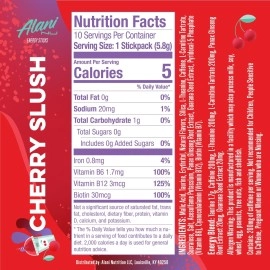 Alani Nu CHERRY SLUSH, Energy Sticks Drink Powder, 200mg Caffeine, Pre Workout Performance with Antioxidants, On-The-Go Drink Mix, Biotin, B Vitamins, Zero Sugar, 5 Calories, 10 Pack