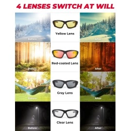 KEMIMOTO Motorcycle Goggles for Men, Polarized Motorcycle Riding Glasses with 4 Pairs of Windproof Lenses for Moto, Boating, Fishing, and Cycling