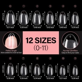 AILLSA Short Almond Nail Tips 360Pcs Full Cover Gel Nails Tips Half Matte No File Clear False Gelly Soft Nails Tip Fake Almond Shaped Nails for Press On Nail Extension DIY Valentine Gift 12 Sizes