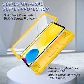 Soke Case for iPad (A16) 11th Generation 11-inch 2025, iPad 10th Generation 10.9-inch 2022, with Built-in Screen Protector and Kickstand, Rugged Full Body Protective Cover - Yellow