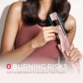 TYMO Airflow Curling Iron for Lasting Curls - Flat Iron Hair Straightener and Curler 2 in 1, Anti-Scald Ionic Curling Wand 1.25 Inch, 360 Cool Air, 5 Temps & Dual Voltage for Long Short Hair, Pink