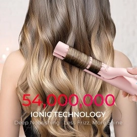 TYMO Airflow Curling Iron for Lasting Curls - Flat Iron Hair Straightener and Curler 2 in 1, Anti-Scald Ionic Curling Wand 1.25 Inch, 360 Cool Air, 5 Temps & Dual Voltage for Long Short Hair, Pink