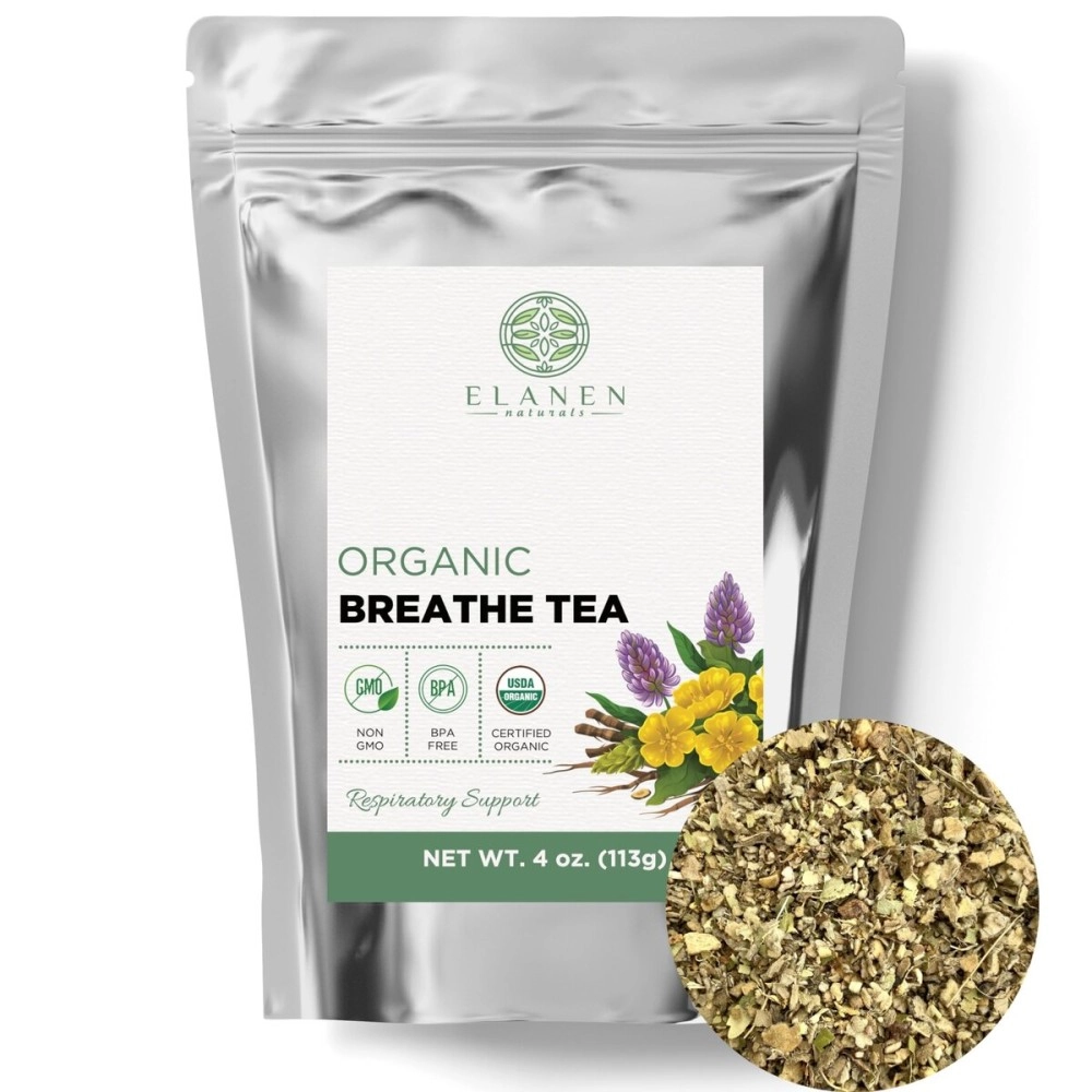 ELANEN naturals Organic Breathe Tea 4 oz. (113g), USDA Certified Organic Lung Tea, Bronchial Wellness Tea, Smokers Tea, Respiratory Tea, Gordo Lobo Herbs Tea, Mullein Detox Lungs Tea Organic