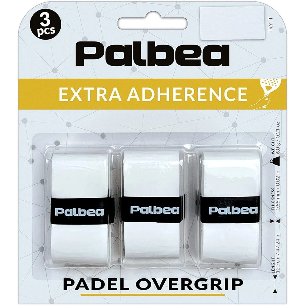 Palbea Extra Sticky Padel Grip - White Padel Overgrips. Pack of 3 - High Sweat Absorption Padel Overgrip. Non-slip Grip Tape. Soft Padel Grip. Padel Accessories