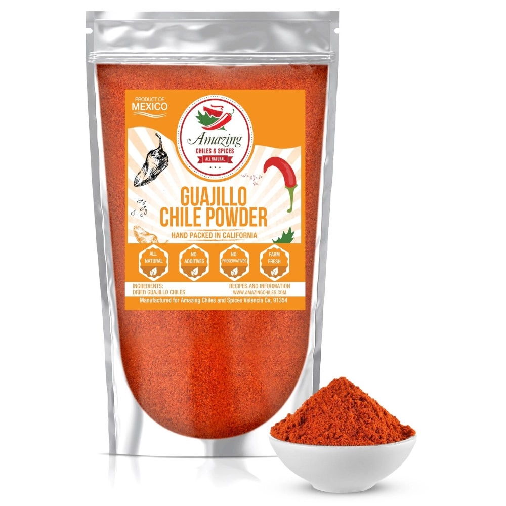 Amazing Chiles & Spices Guajillo Chile Powder Ground (8oz) - Natural and Premium. Great For Chili, Sauces, Stews, Salsa, Meat Rubs, Enchiladas, Mole and Tamales. Tangy Spicy-Sweet Flavor By and