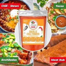 Amazing Chiles & Spices Guajillo Chile Powder Ground (8oz) - Natural and Premium. Great For Chili, Sauces, Stews, Salsa, Meat Rubs, Enchiladas, Mole and Tamales. Tangy Spicy-Sweet Flavor By and