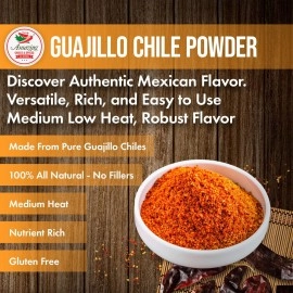 Amazing Chiles & Spices Guajillo Chile Powder Ground (8oz) - Natural and Premium. Great For Chili, Sauces, Stews, Salsa, Meat Rubs, Enchiladas, Mole and Tamales. Tangy Spicy-Sweet Flavor By and