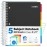 SUNEE 5 Subject Graph Paper Notebook - 400 Pages, 8.5x11, 4x4 Graph Ruled Notebook, 5 Pocket Colored Dividers, 3-Hole Punched Paper, Black