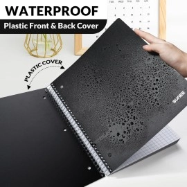 SUNEE 5 Subject Graph Paper Notebook - 400 Pages, 8.5x11, 4x4 Graph Ruled Notebook, 5 Pocket Colored Dividers, 3-Hole Punched Paper, Black