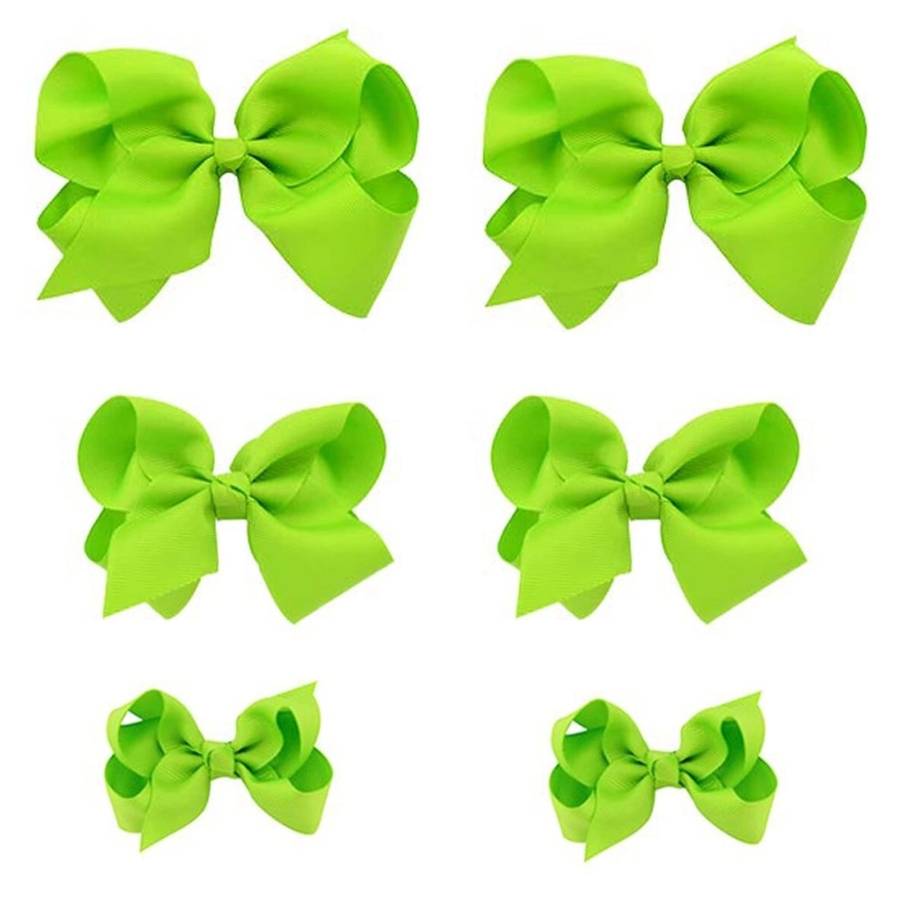 Clipband Neon Bows for Girls,6PCS Hand-made Grosgrain Ribbon Hair Bows Alligator Clips Hair Accessories for Little Teen Toddler Girls Kids (Neon Green)