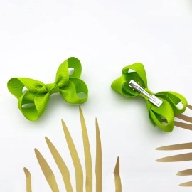 Clipband Neon Bows for Girls,6PCS Hand-made Grosgrain Ribbon Hair Bows Alligator Clips Hair Accessories for Little Teen Toddler Girls Kids (Neon Green)